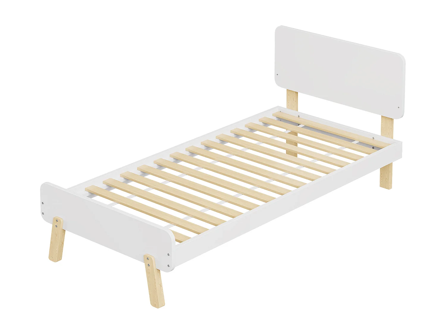 Lit enfant 90 x 190 cm avec tête de lit - bois massif - blanc