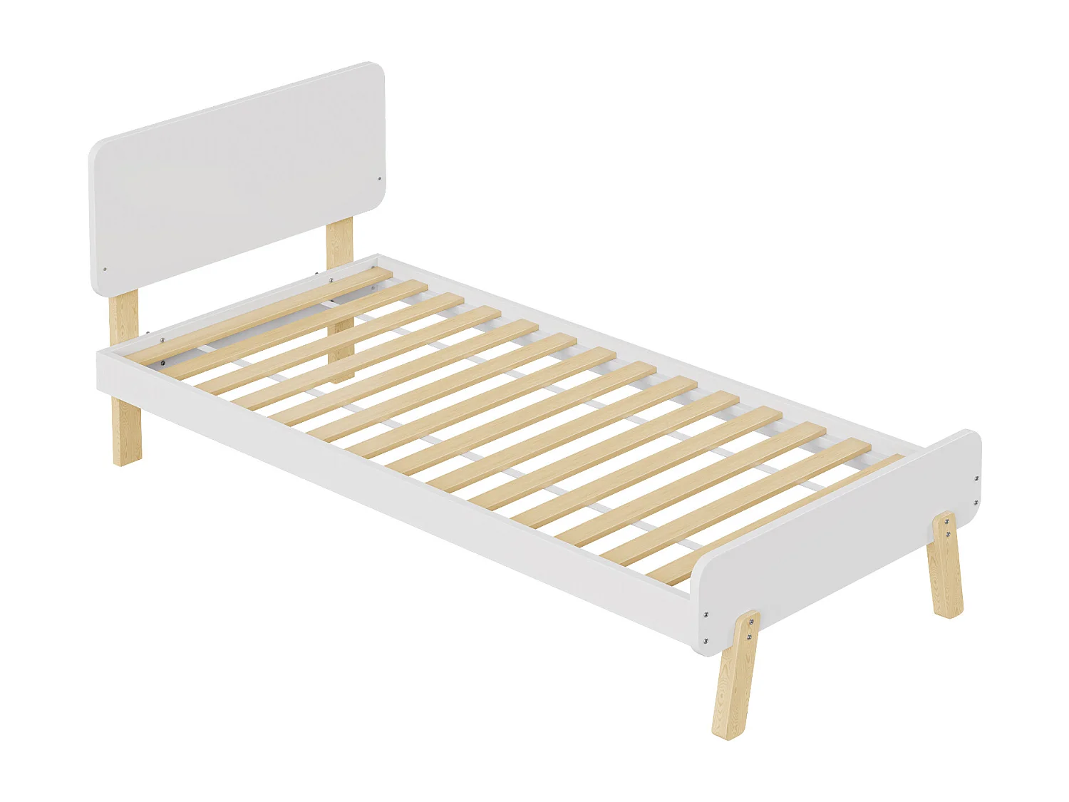 Lit enfant 90 x 190 cm avec tête de lit - bois massif - blanc