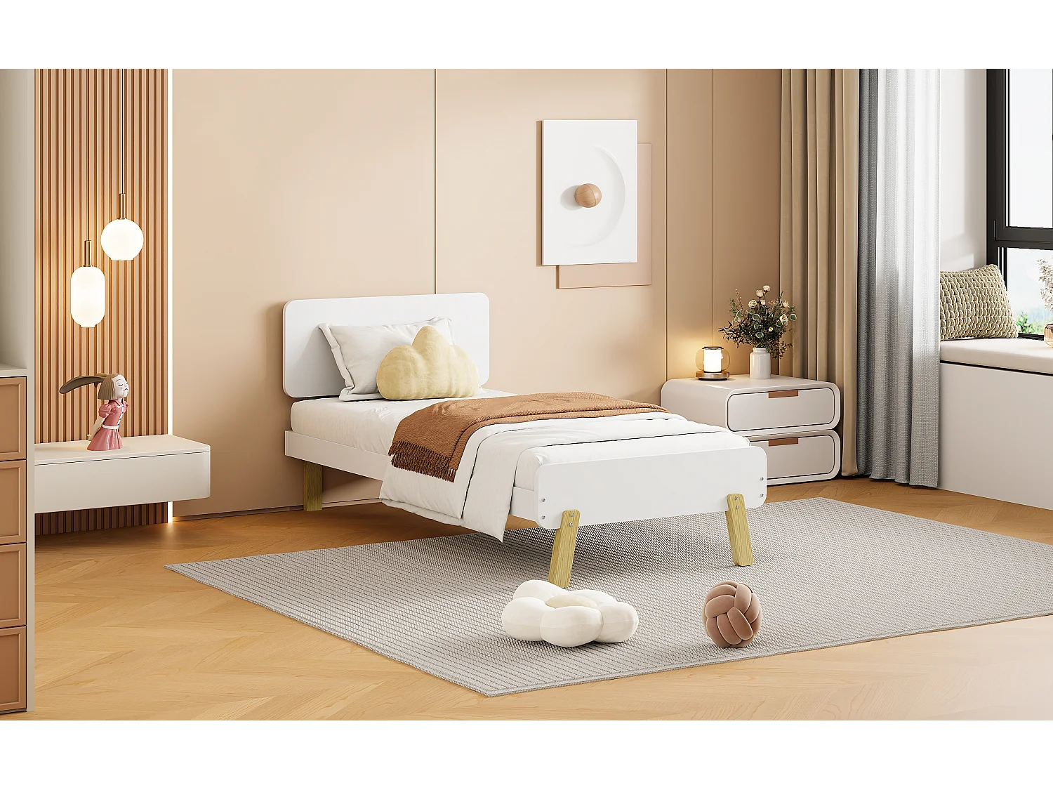 Lit enfant 90 x 190 cm avec tête de lit - bois massif - blanc