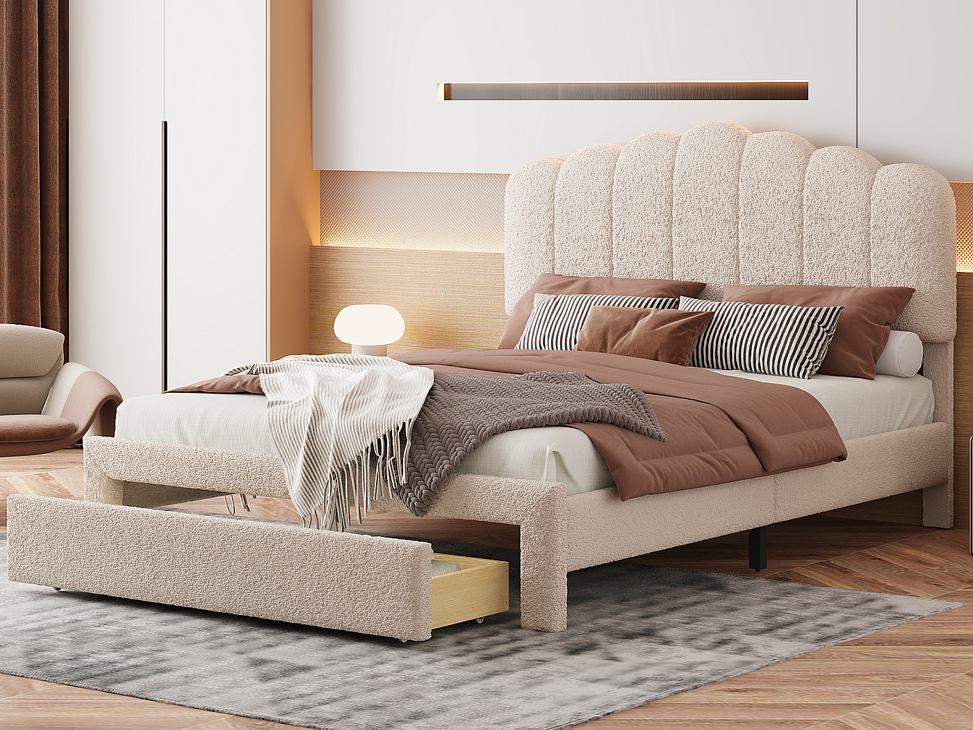 Tête De Lit 5 Pieds (King Size) En Velours Gris, Style Chesterfield Moderne - Tête De Lit Rembourrée Avec Ailes Et Plancher Debout