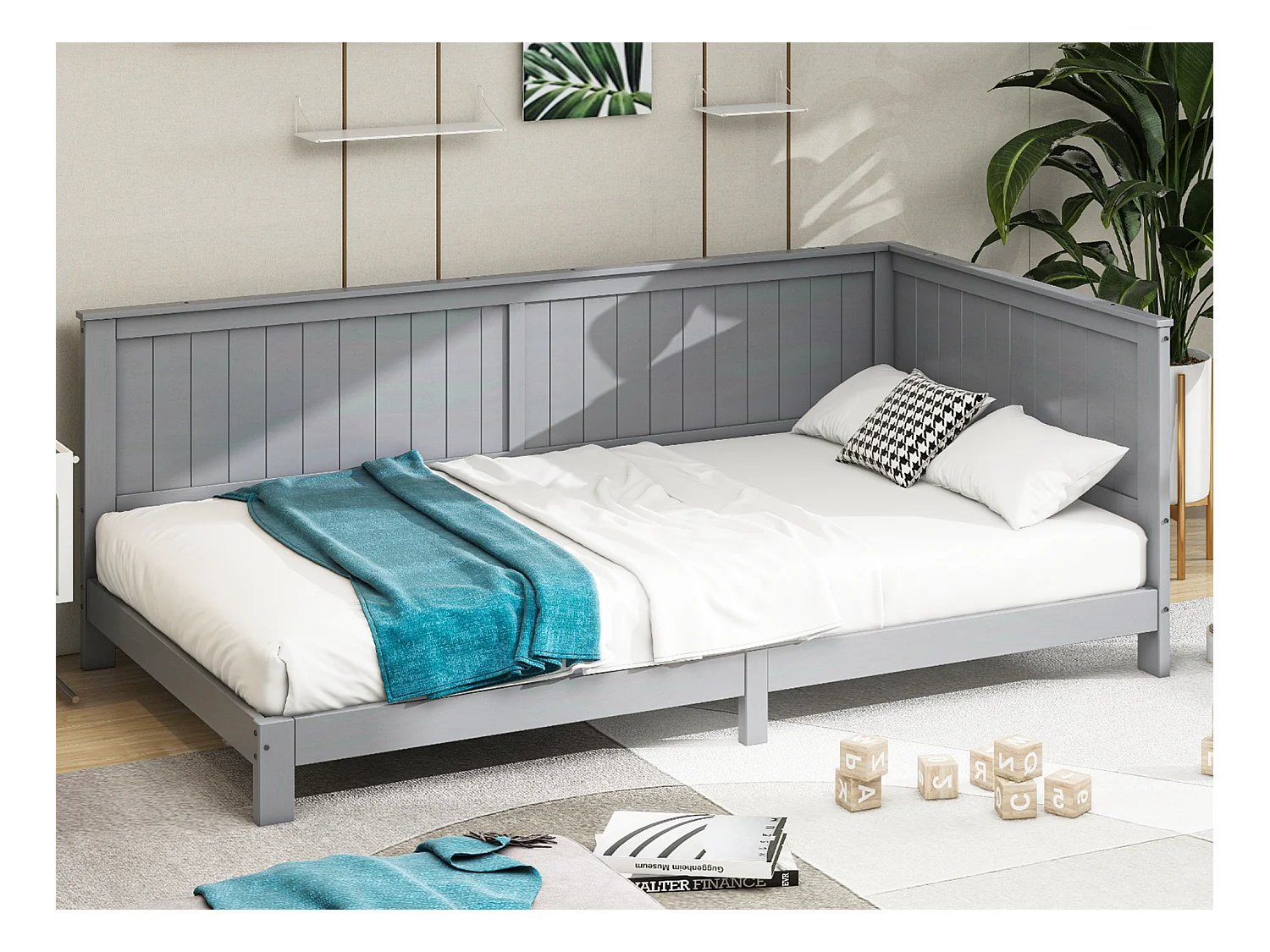 Bed 90 x 200 cm - Kinderslaapbank - Multiplex + MDF - Grijs