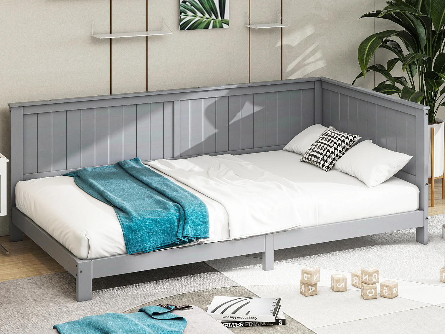 Bed 90 x 200 cm - Kinderslaapbank - Multiplex + MDF - Grijs