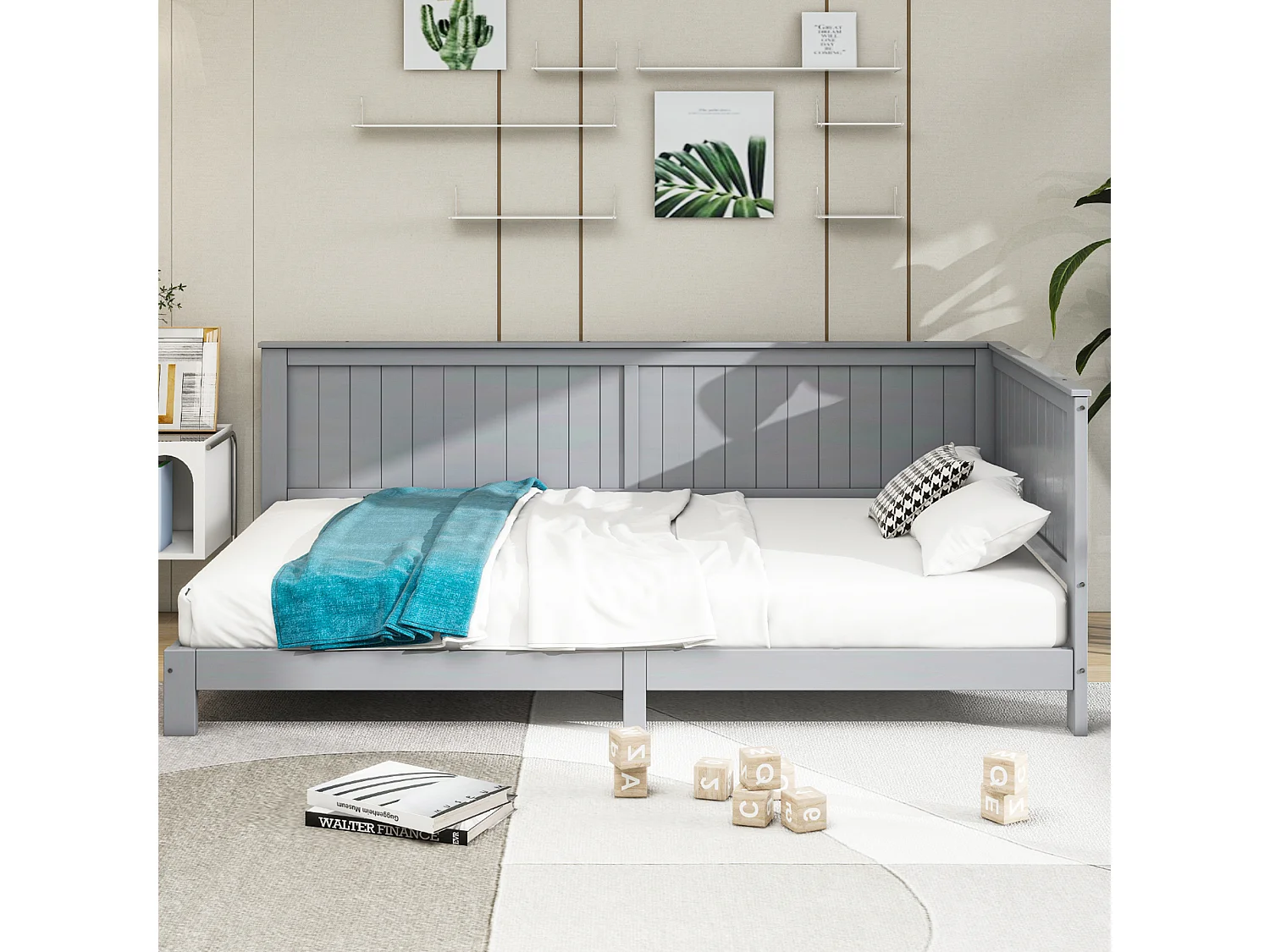 Bed 90 x 200 cm - Kinderslaapbank - Multiplex + MDF - Grijs