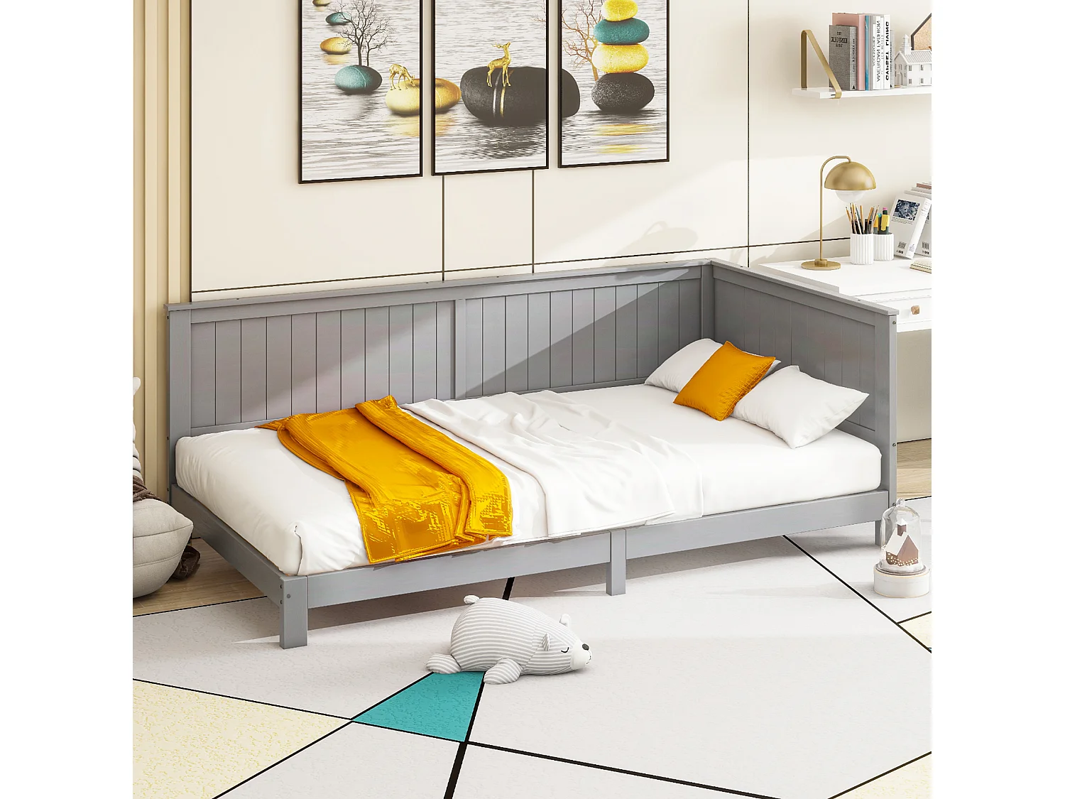 Bed 90 x 200 cm - Kinderslaapbank - Multiplex + MDF - Grijs