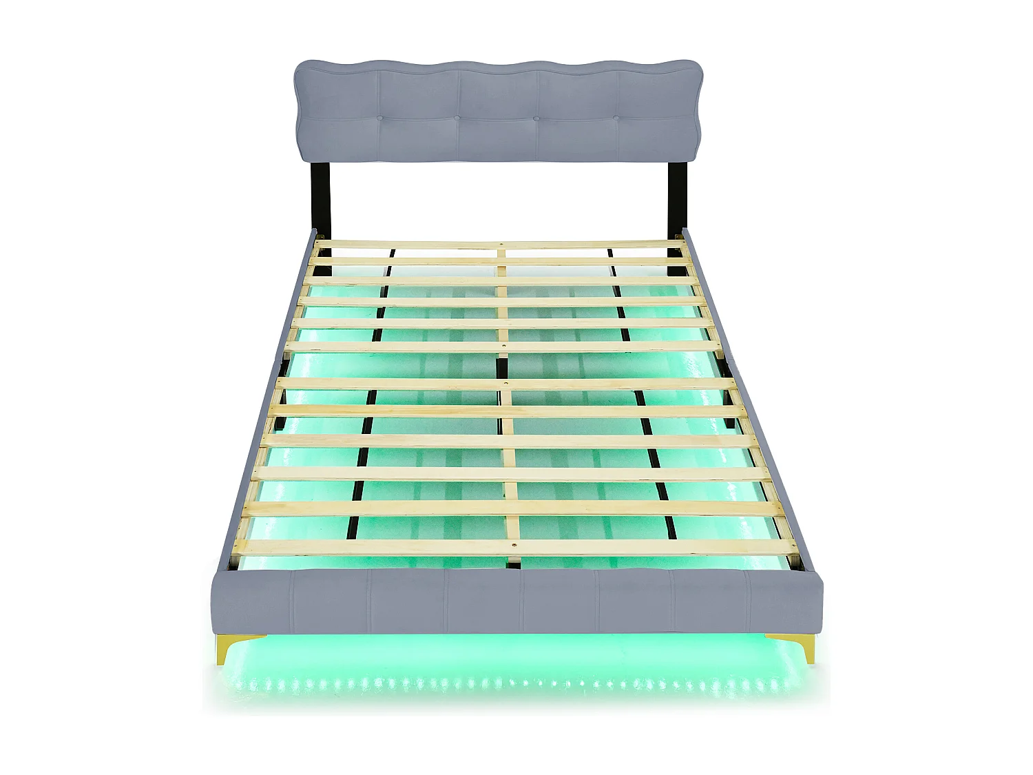 Lit capitonné 140 x 200 cm avec tête de lit - LEDs - Velours - Gris