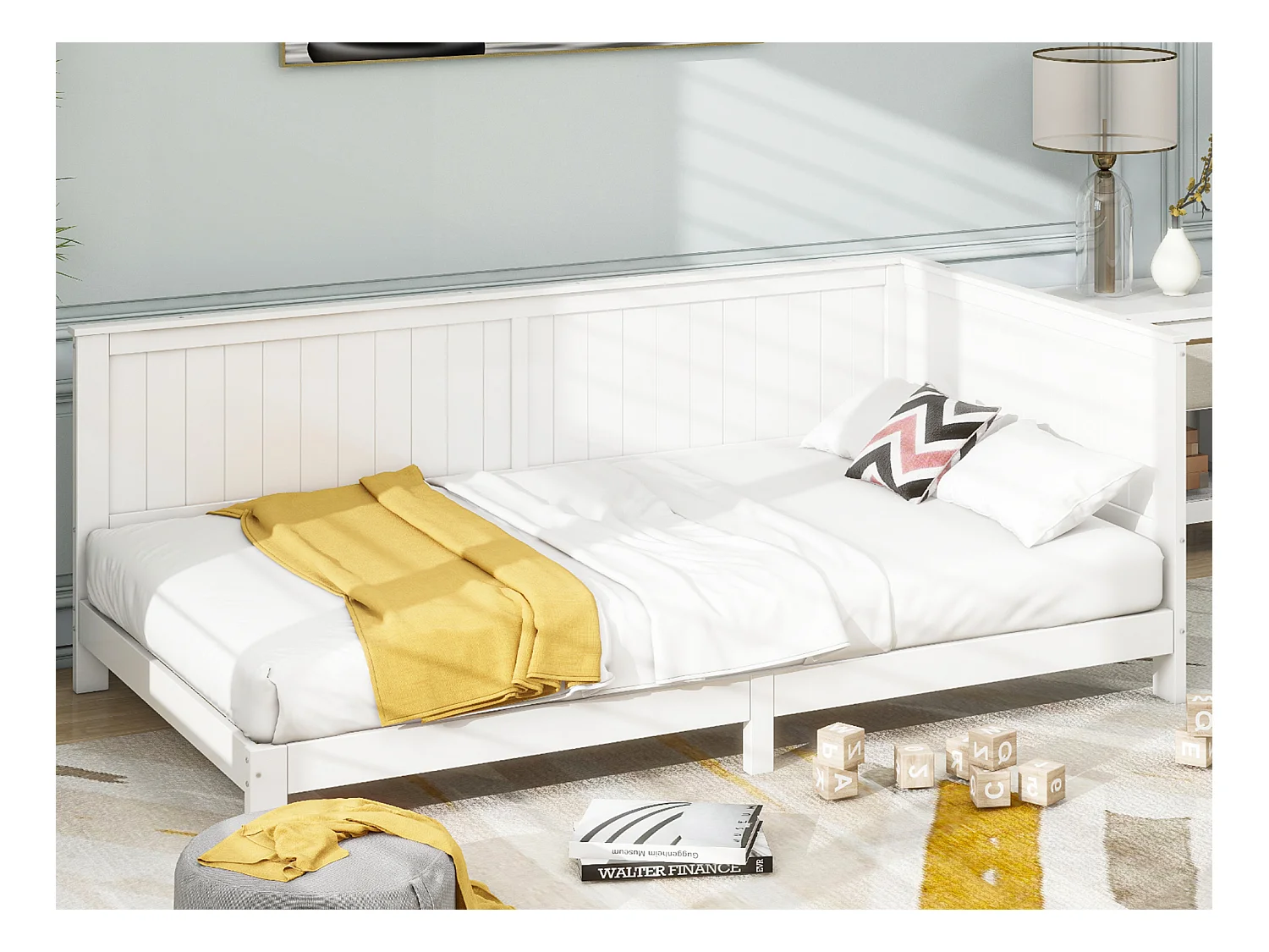 Lit 90 x 200 cm - Canapé-lit pour enfant - Bois contreplaqué + MDF - Blanc