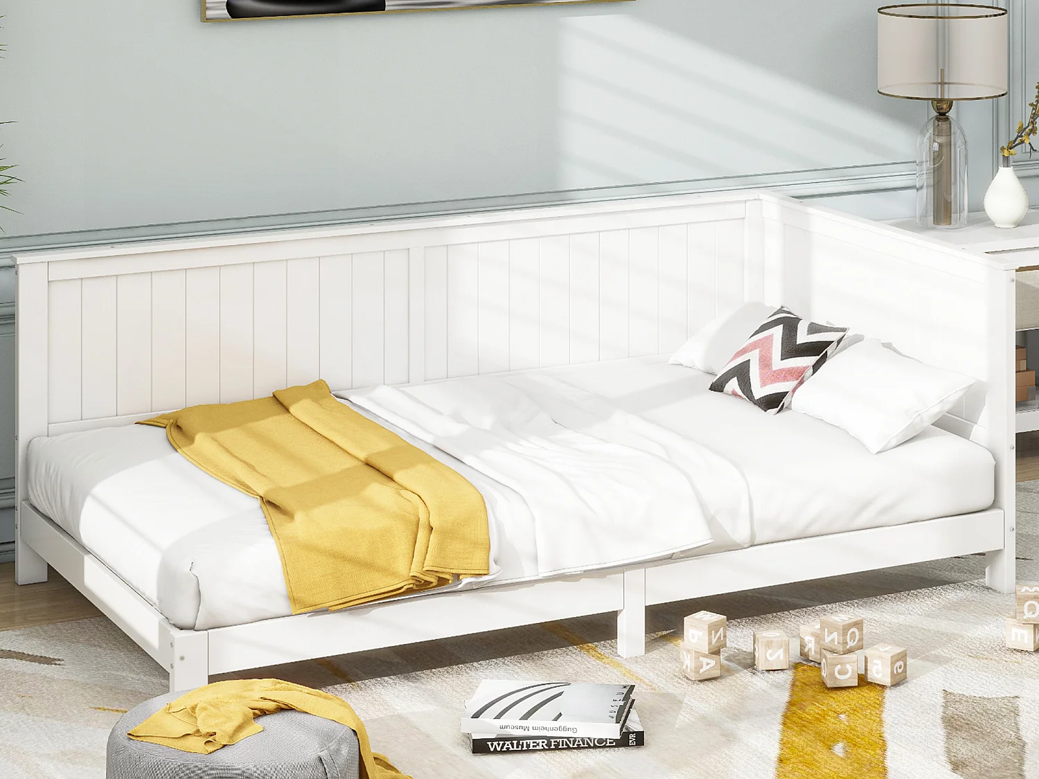 Lit 90 x 200 cm - Canapé-lit pour enfant - Bois contreplaqué + MDF - Blanc