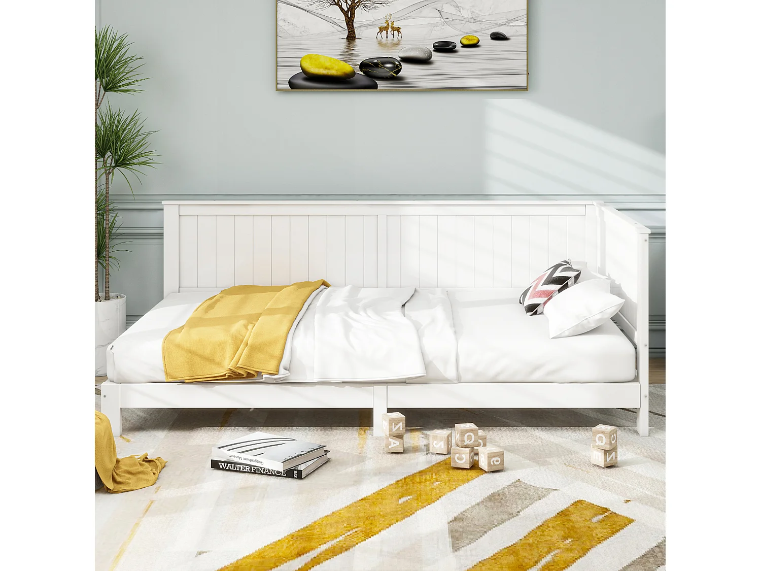 Lit 90 x 200 cm - Canapé-lit pour enfant - Bois contreplaqué + MDF - Blanc