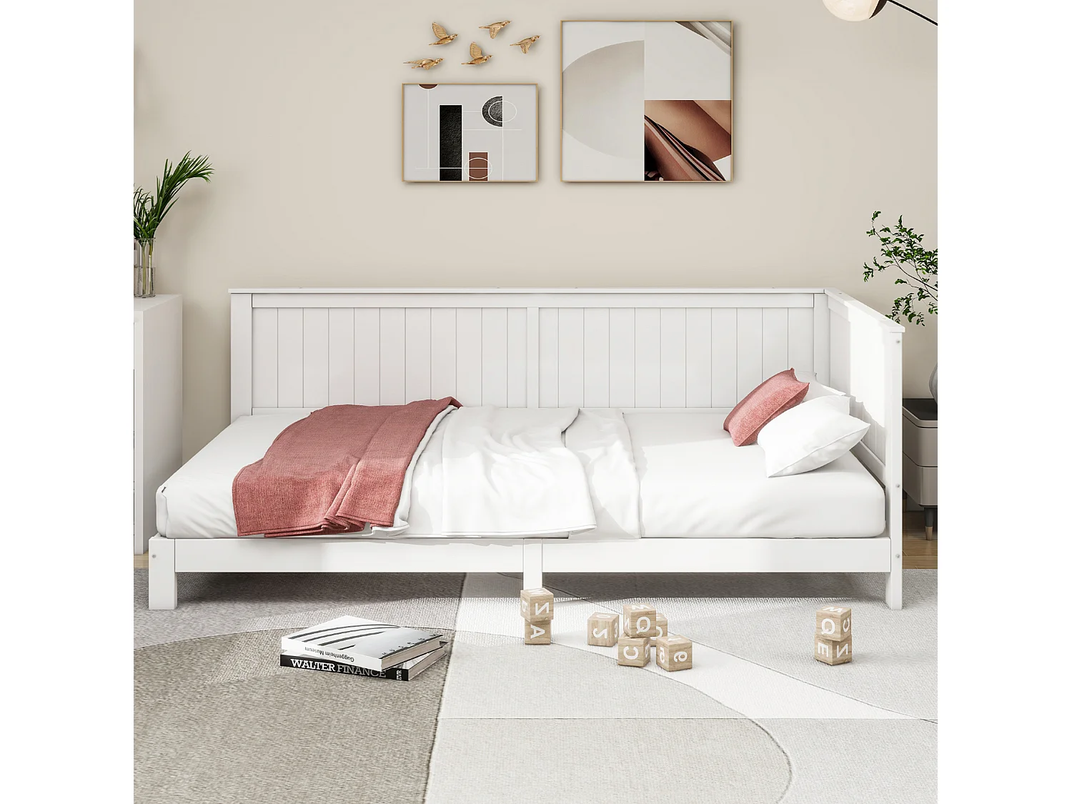 Lit 90 x 200 cm - Canapé-lit pour enfant - Bois contreplaqué + MDF - Blanc