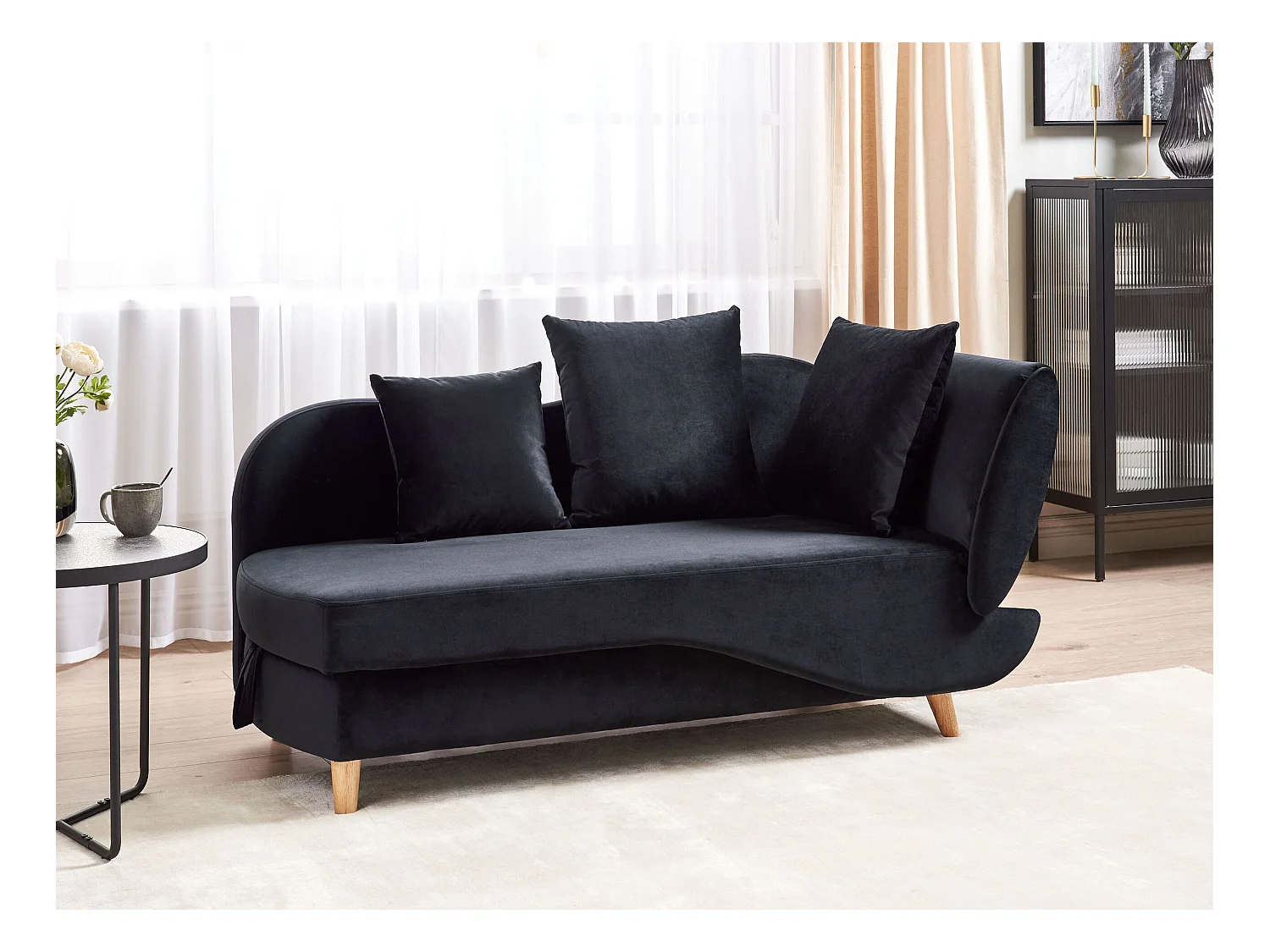 Chaise longue côté droit MERI Velours Noir avec rangement