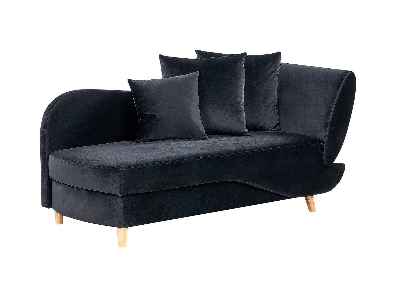 Chaise longue côté droit MERI Velours Noir avec rangement