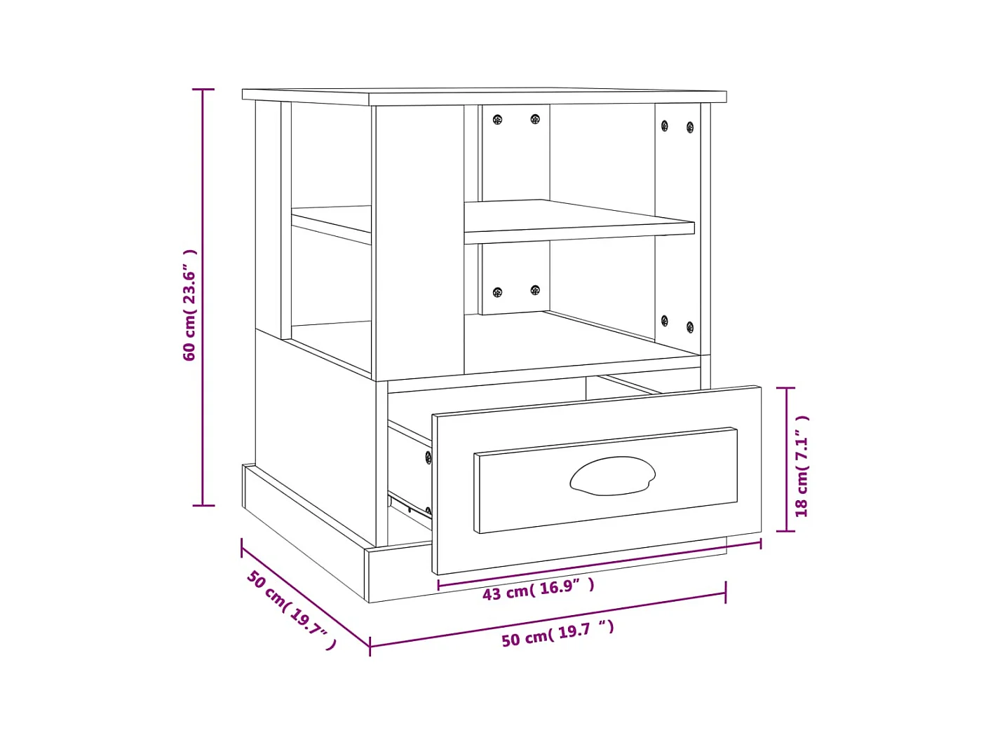 Table d'appoint blanc 50x50x60 bois d’ingénierie