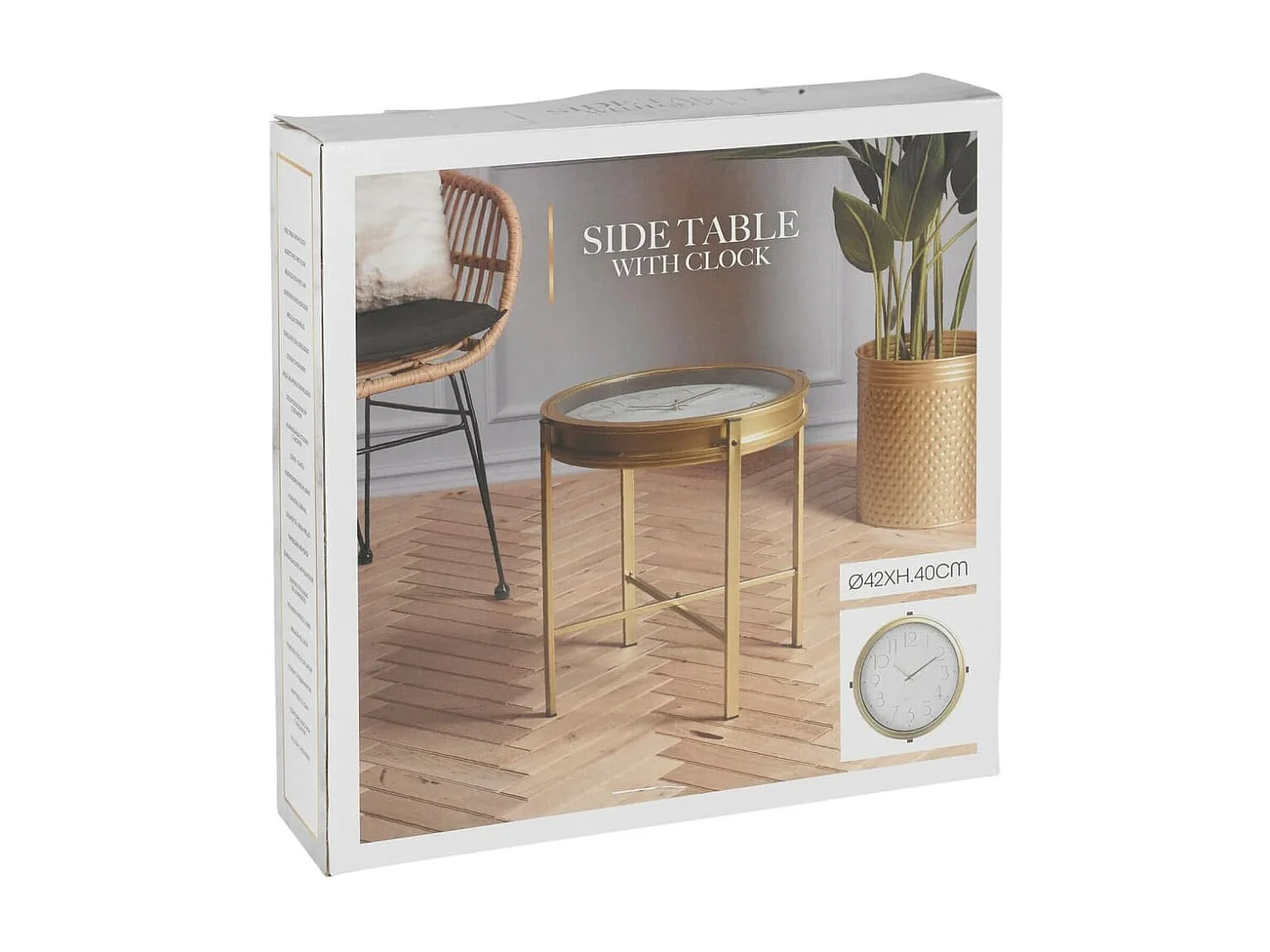 Home&Styling Table d'appoint avec horloge doré