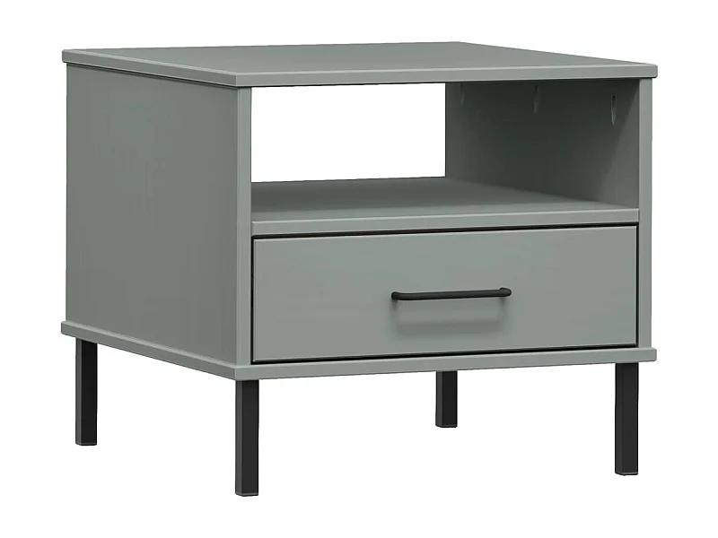 Table de chevet avec pieds en métal Gris Bois pin massif OSLO