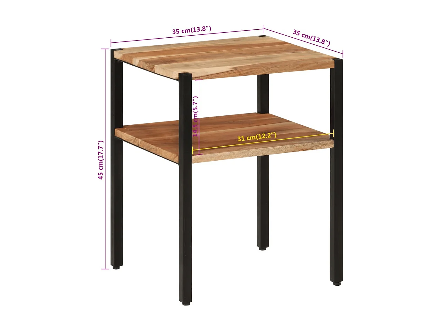 Table d’appoint 35x35x45 bois massif d'acacia et fer