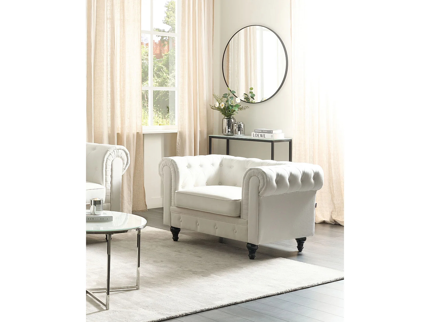 Fauteuil CHESTERFIELD Tissu Blanc cassé