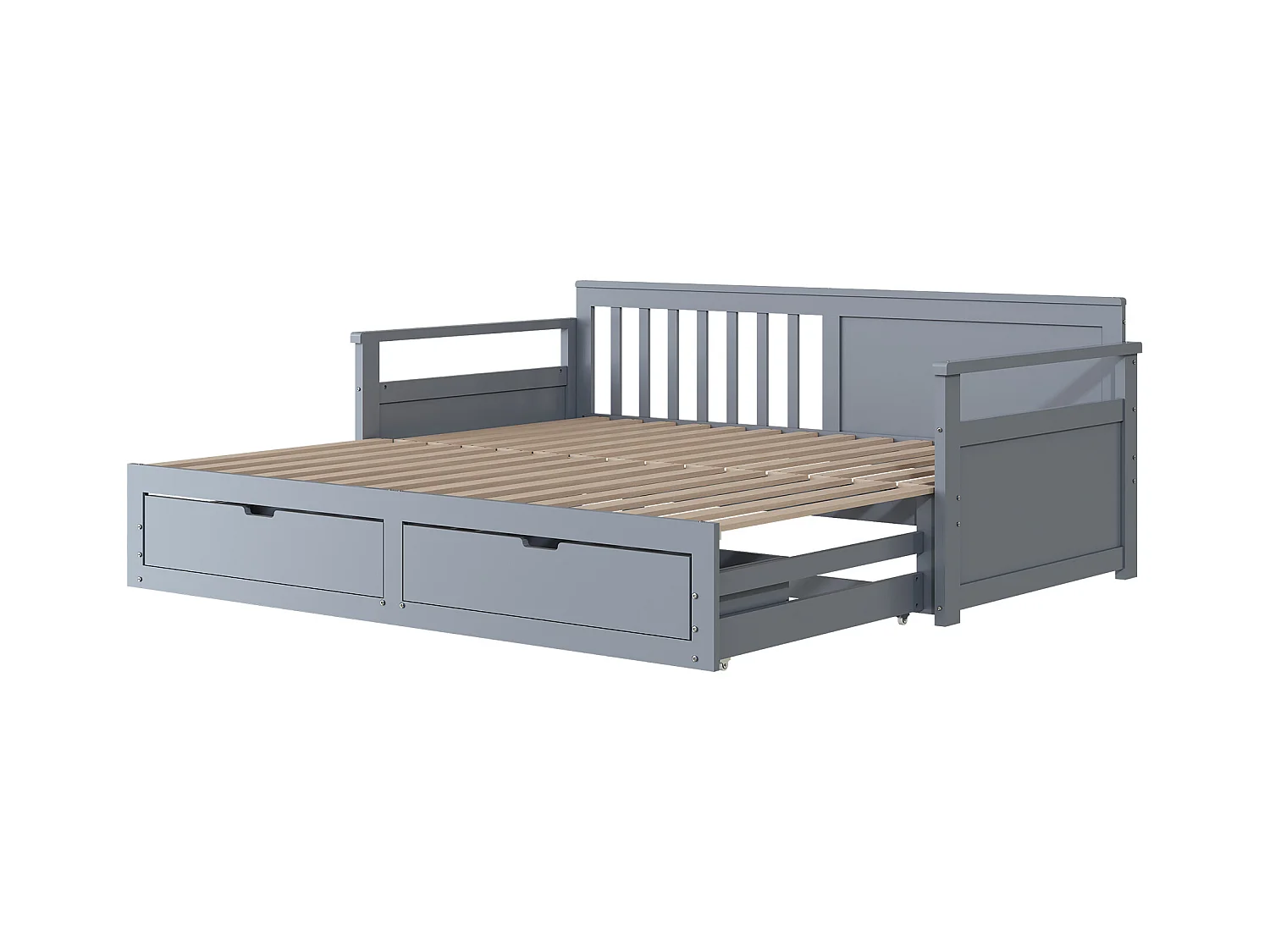 Onderschuifbed 90 x 190 cm/180 x 190 cm met 2 lades - massief hout - grijs