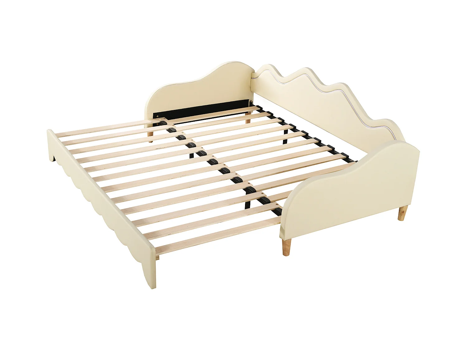 Uitschuifbaar bed 90/180 x 190 cm voor kinderen - Slaapbank - PU leer - LED's - Beige