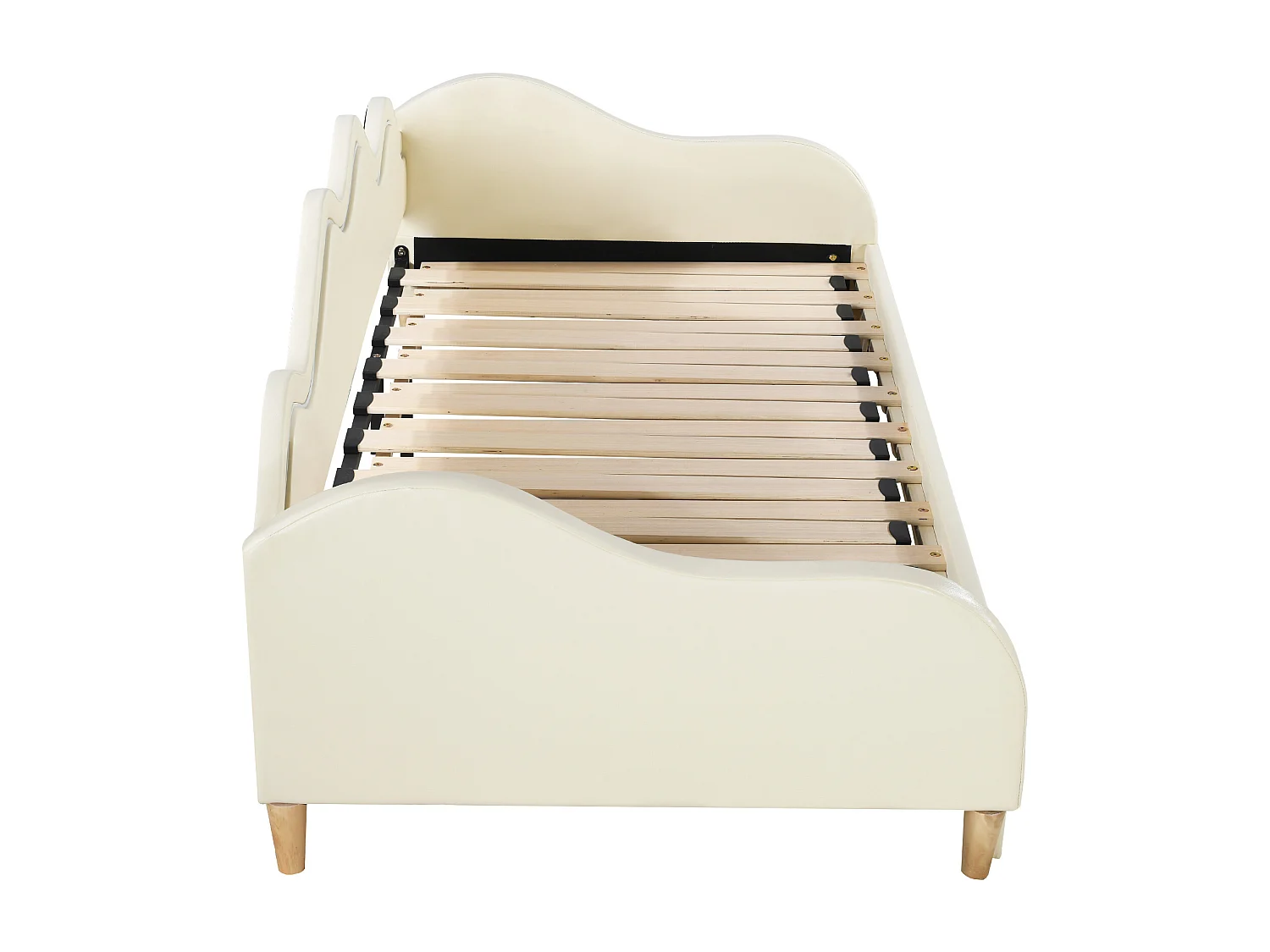 Uitschuifbaar bed 90/180 x 190 cm voor kinderen - Slaapbank - PU leer - LED's - Beige
