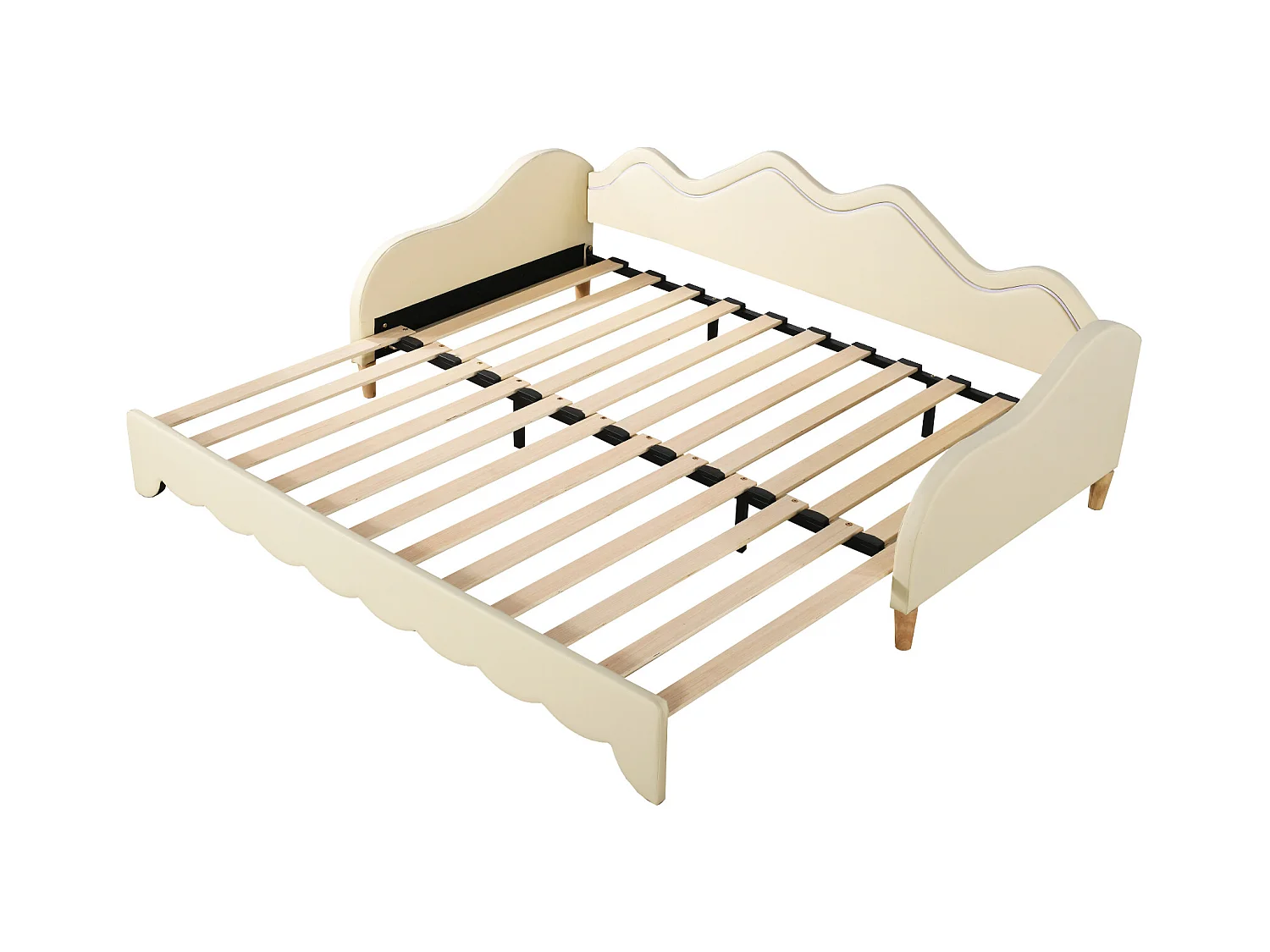 Cama dobrável 90/180 x 190 cm para crianças - Sofá cama - Couro PU - LEDs - Bege