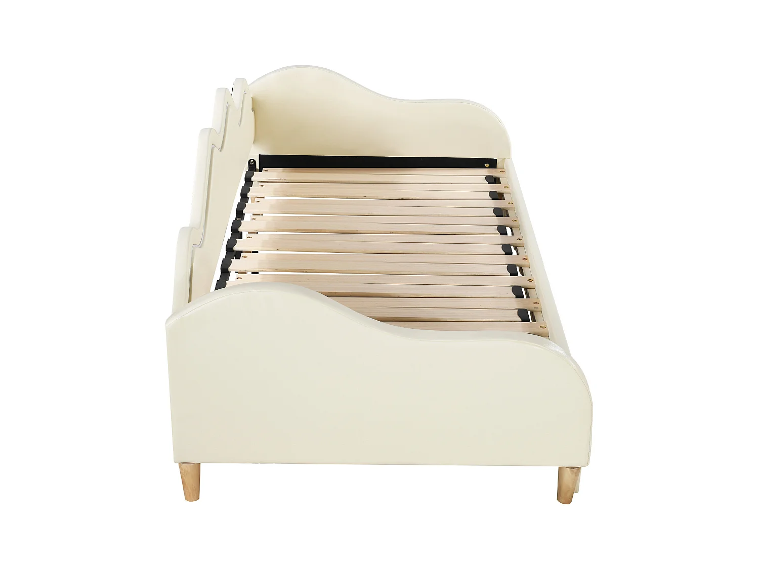 Cama dobrável 90/180 x 190 cm para crianças - Sofá cama - Couro PU - LEDs - Bege