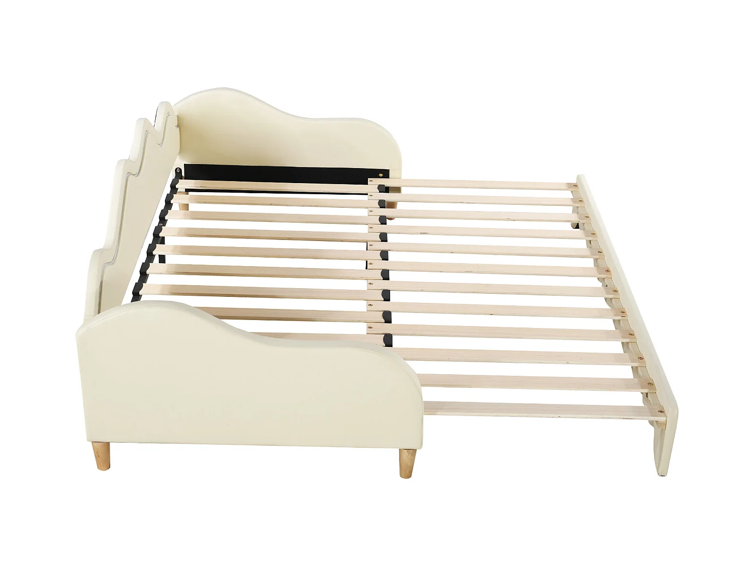 Cama dobrável 90/180 x 190 cm para crianças - Sofá cama - Couro PU - LEDs - Bege