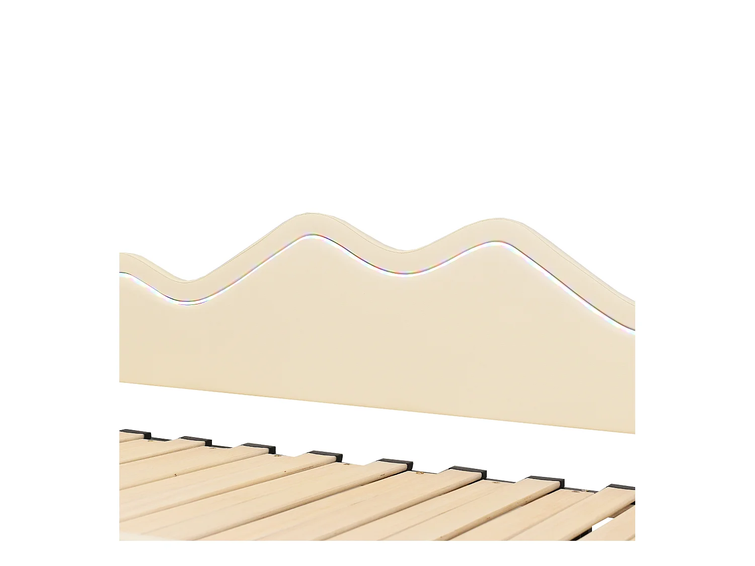 Cama dobrável 90/180 x 190 cm para crianças - Sofá cama - Couro PU - LEDs - Bege