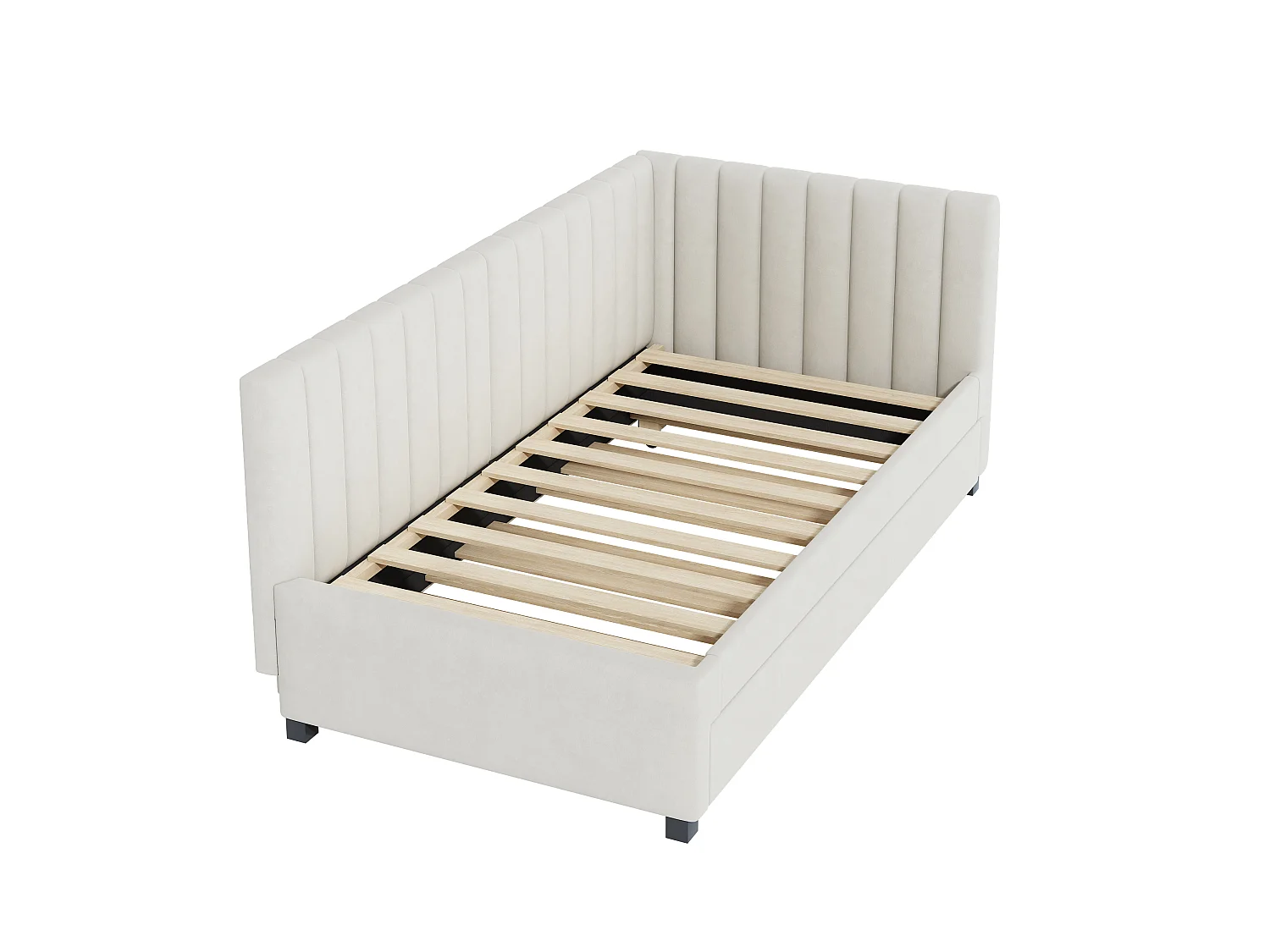 Uitschuifbaar bed 90 x 190/200 cm - fluwelen slaapbank - lattenbodem - beige