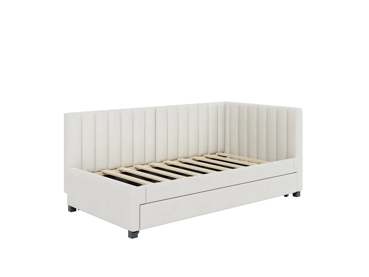 Uitschuifbaar bed 90 x 190/200 cm - fluwelen slaapbank - lattenbodem - beige