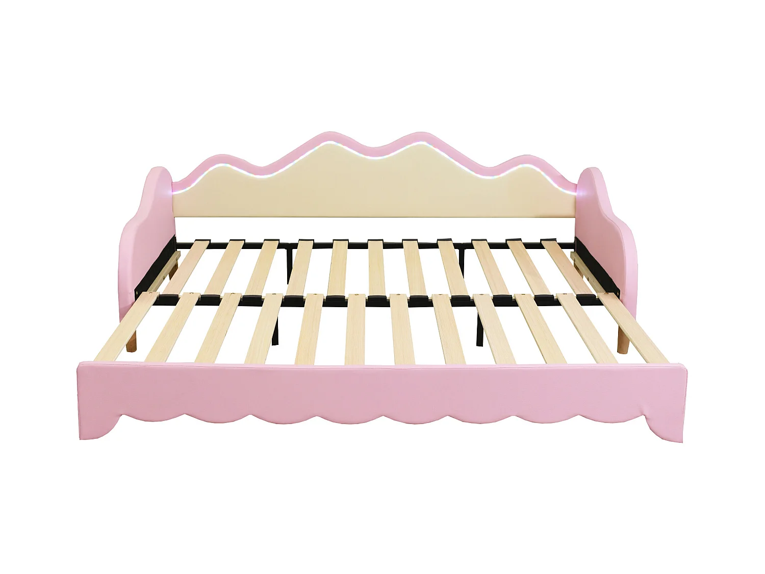 Uitschuifbaar bed 90/180 x 190 cm voor kinderen - Slaapbank - PU leer - LED's - Roze