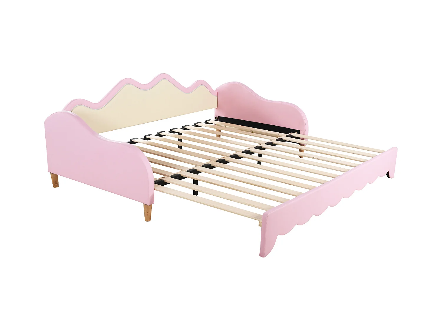 Uitschuifbaar bed 90/180 x 190 cm voor kinderen - Slaapbank - PU leer - LED's - Roze