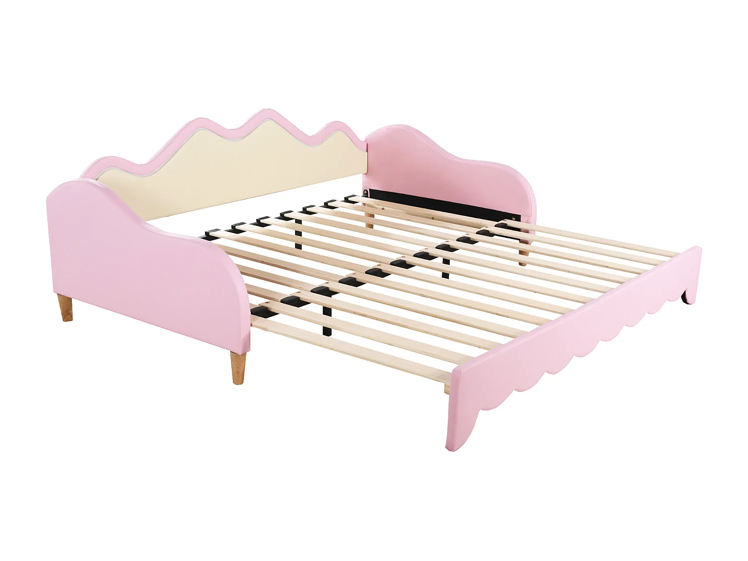 Uitschuifbaar bed 90/180 x 190 cm voor kinderen - Slaapbank - PU leer - LED's - Roze