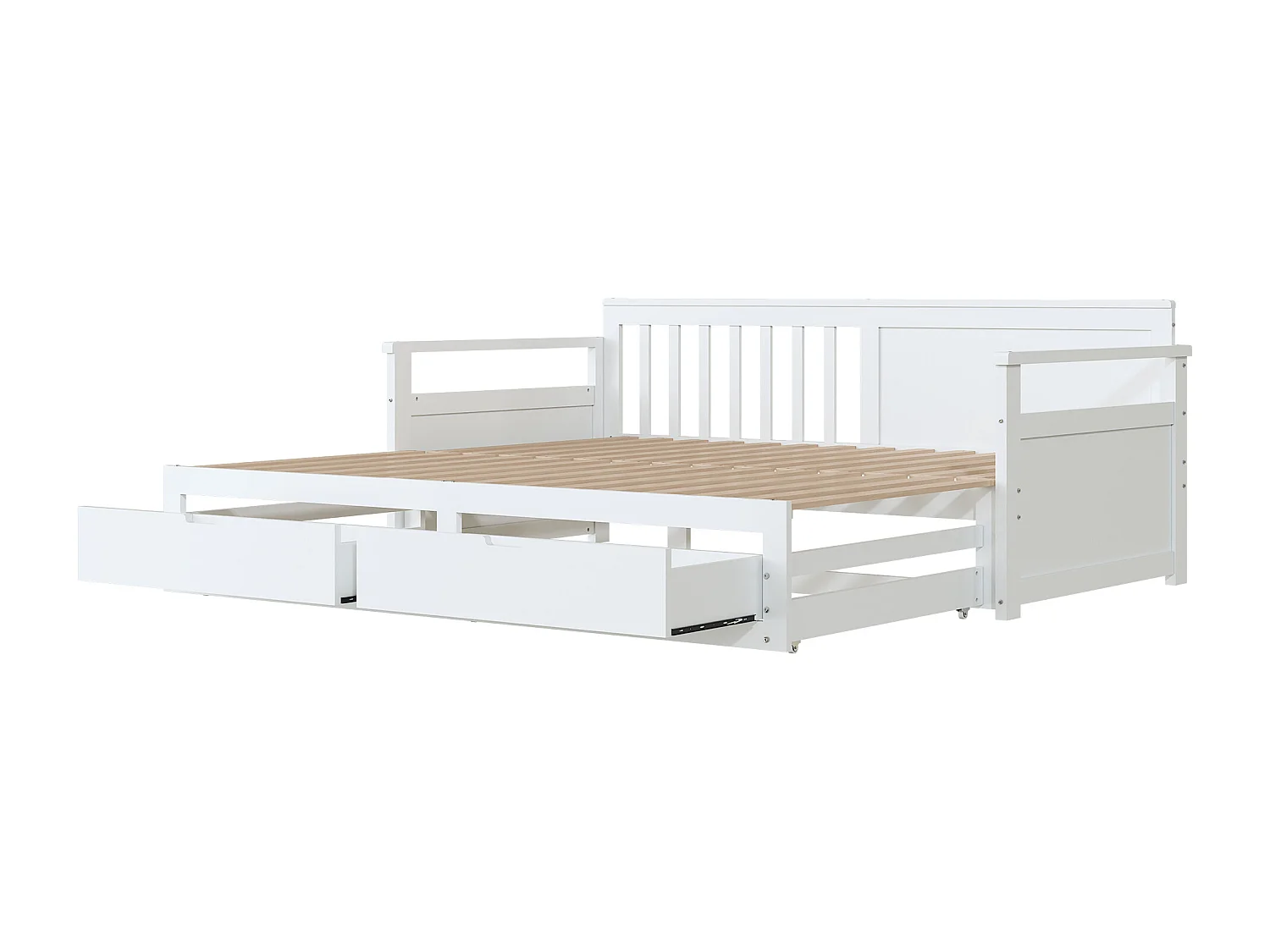 Lit gigogne 90 x 190 cm/180 x 190 cm avec 2 tiroirs - bois massif - blanc
