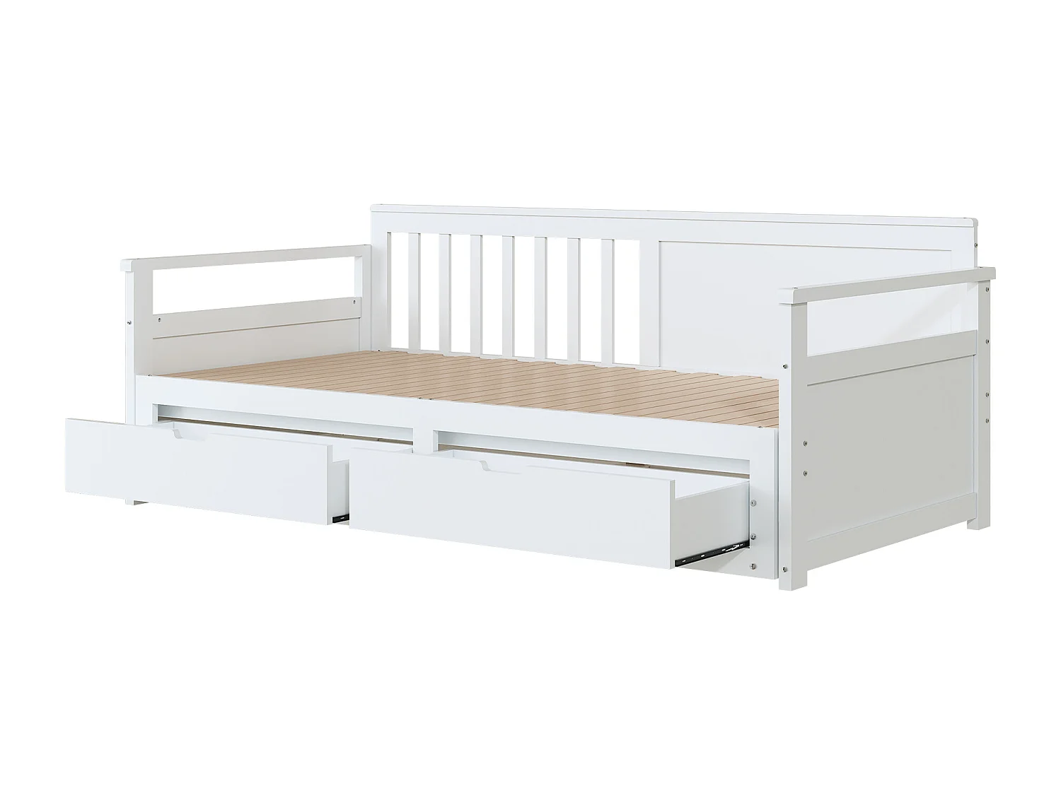 Lit gigogne 90 x 190 cm/180 x 190 cm avec 2 tiroirs - bois massif - blanc