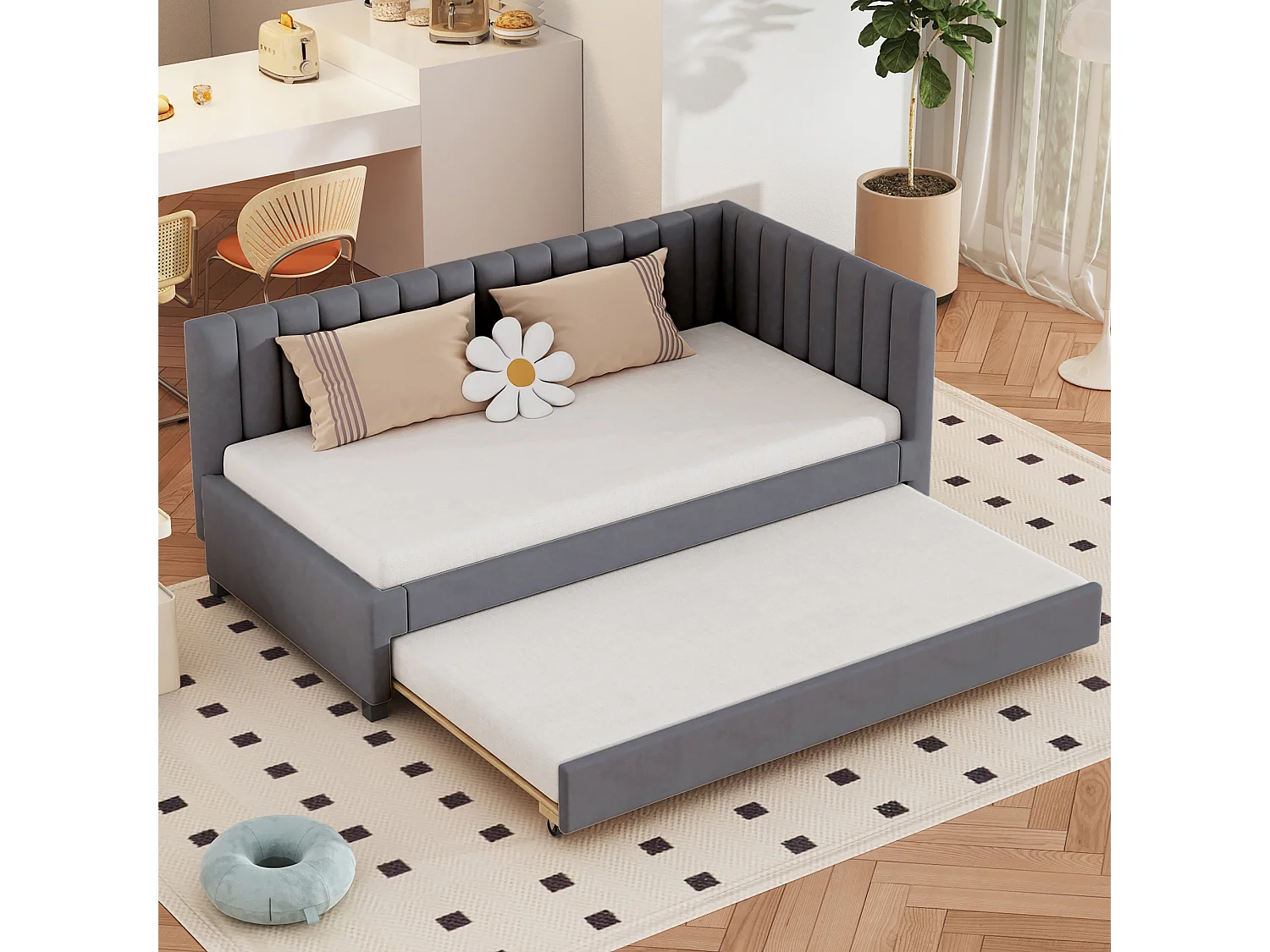 Letto estraibile 90 x 190/200 cm - divano letto in velluto - rete a doghe - grigio