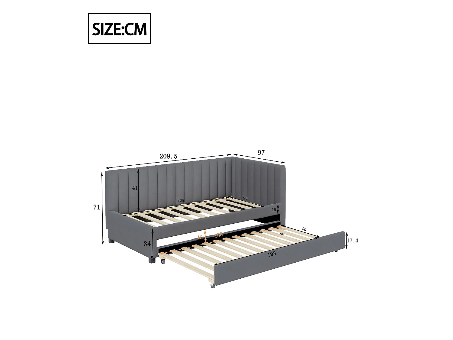 Ausziehbett 90 x 190/200 cm – Schlafsofa aus Samt – Lattenrost – Grau