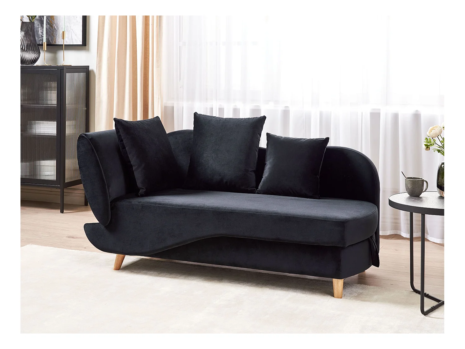 Chaise longue côté droite MERI Velours Noir avec rangement