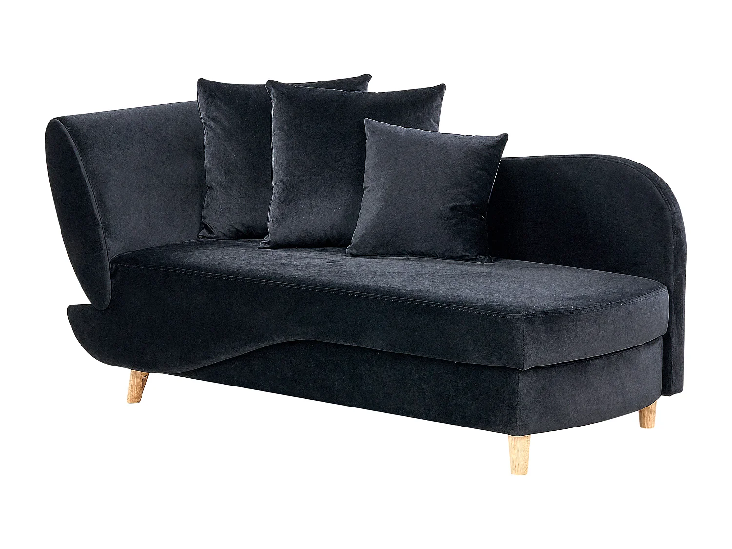 Chaise longue côté droite MERI Velours Noir avec rangement