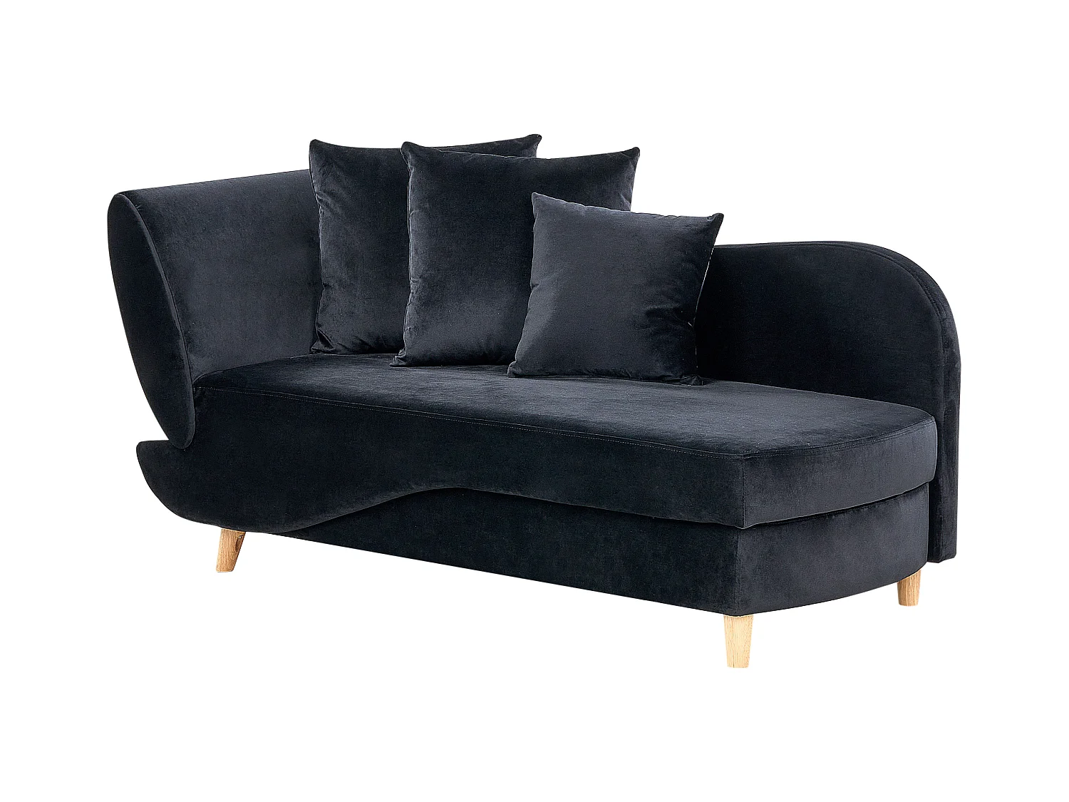 Chaise longue côté droite MERI Velours Noir avec rangement