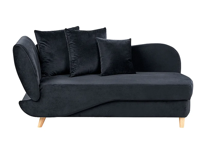 Chaise longue côté droite MERI Velours Noir avec rangement