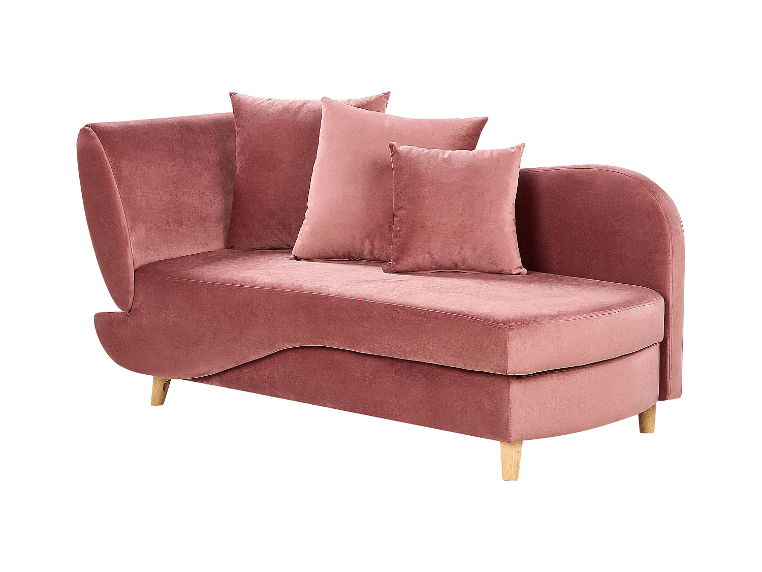 Chaise longue côté droite MERI Velours Rose avec rangement