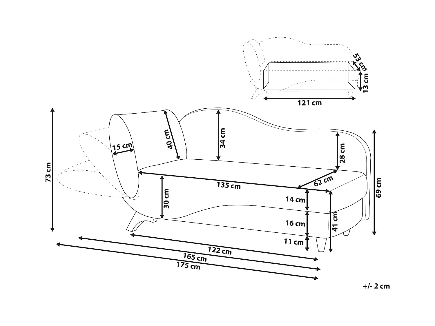 Chaise longue côté droite MERI Velours Rose avec rangement