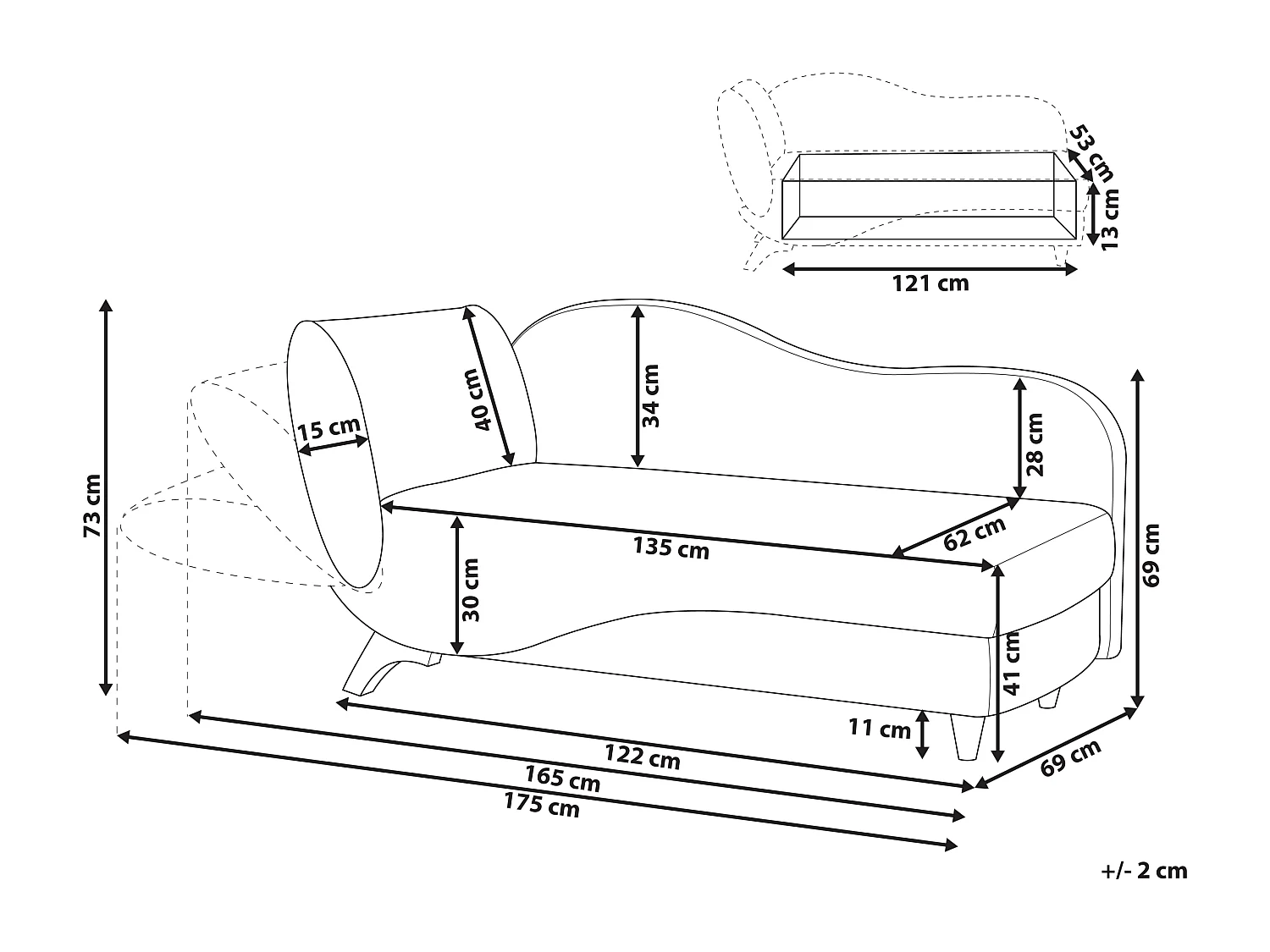 Chaise longue côté gauche MERI Velours Rose avec rangement