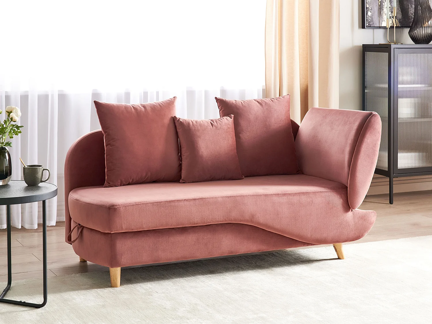 Rechtszijdige chaise longue MERI Fluweel Roze met opbergruimte