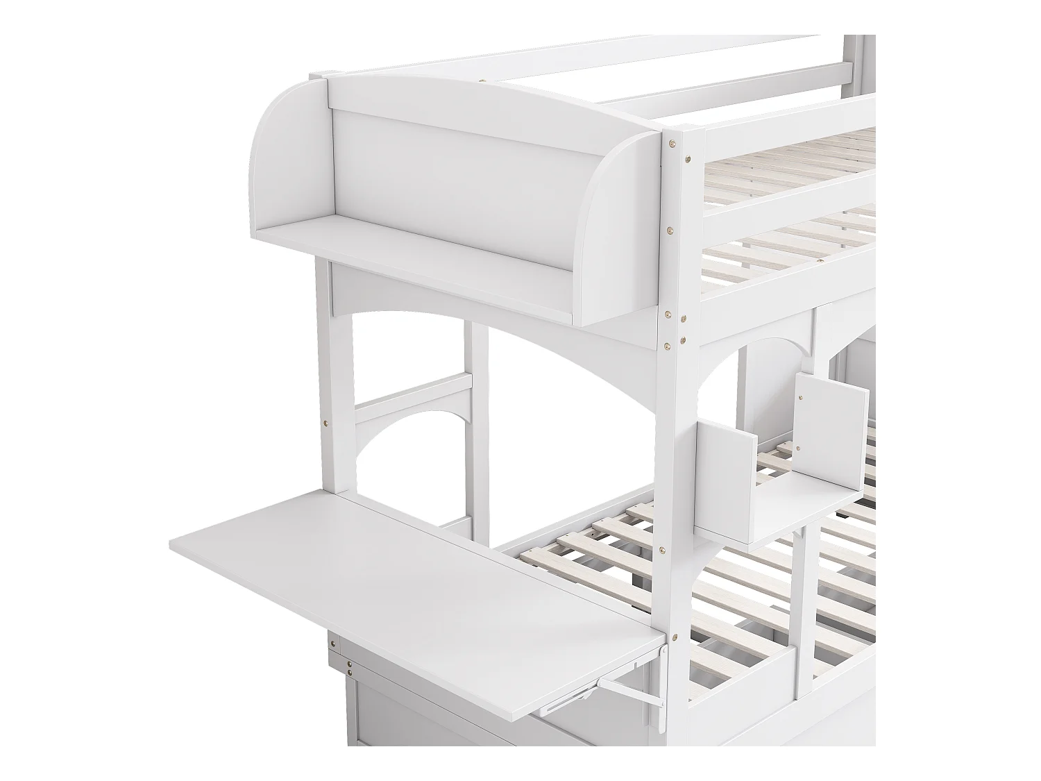 Lits superposés 2 x 90 x 200 cm avec échelle et 2 tiroirs -bureau pliant et étagère - bois massif - blanc