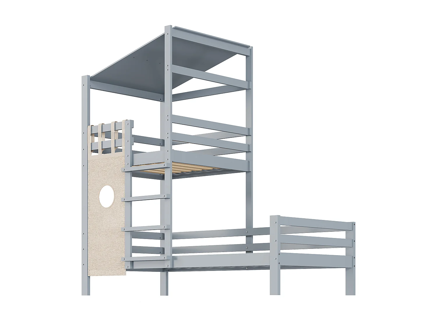 Beliche infantil 90 x 200 cm com teto e escada - madeira maciça - cinza