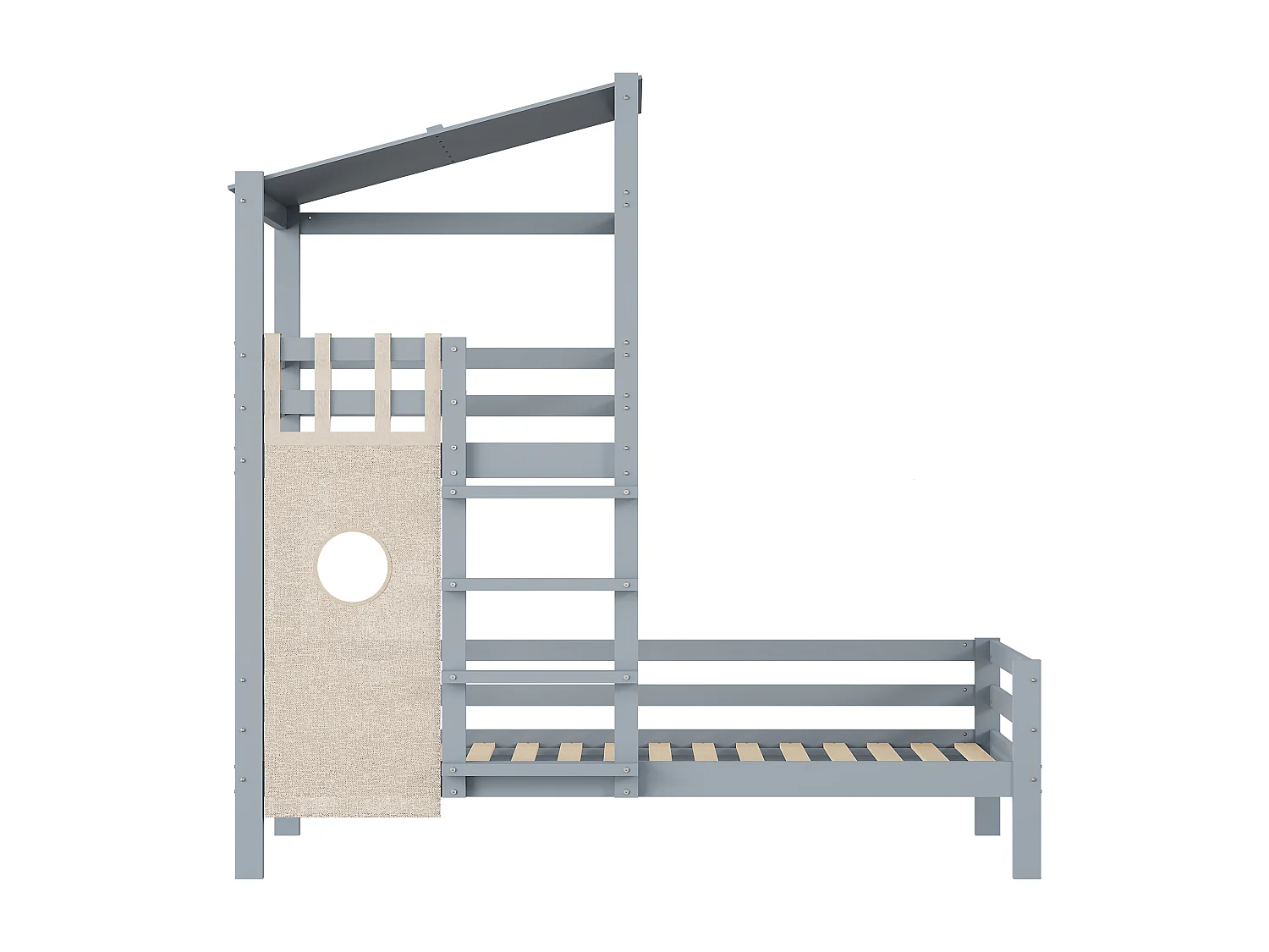 Beliche infantil 90 x 200 cm com teto e escada - madeira maciça - cinza