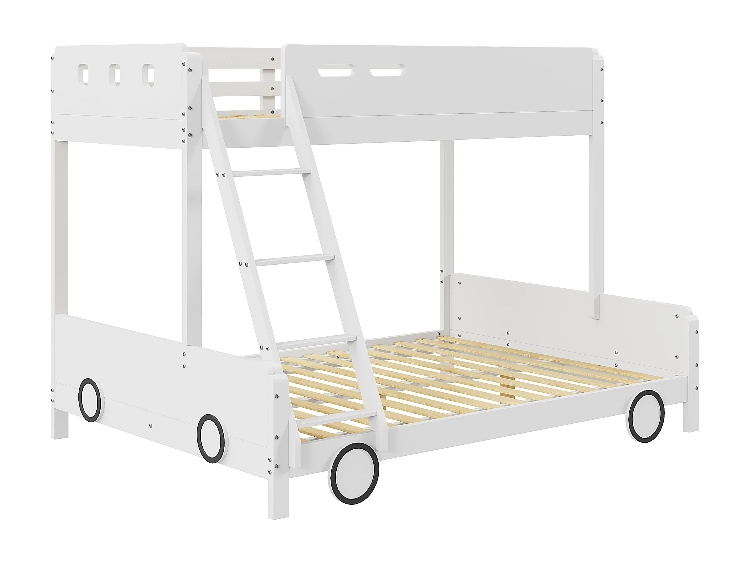 Lits superposés 90 x 200 cm + 140 x 200 cm avec échelle - bois massif - blanc