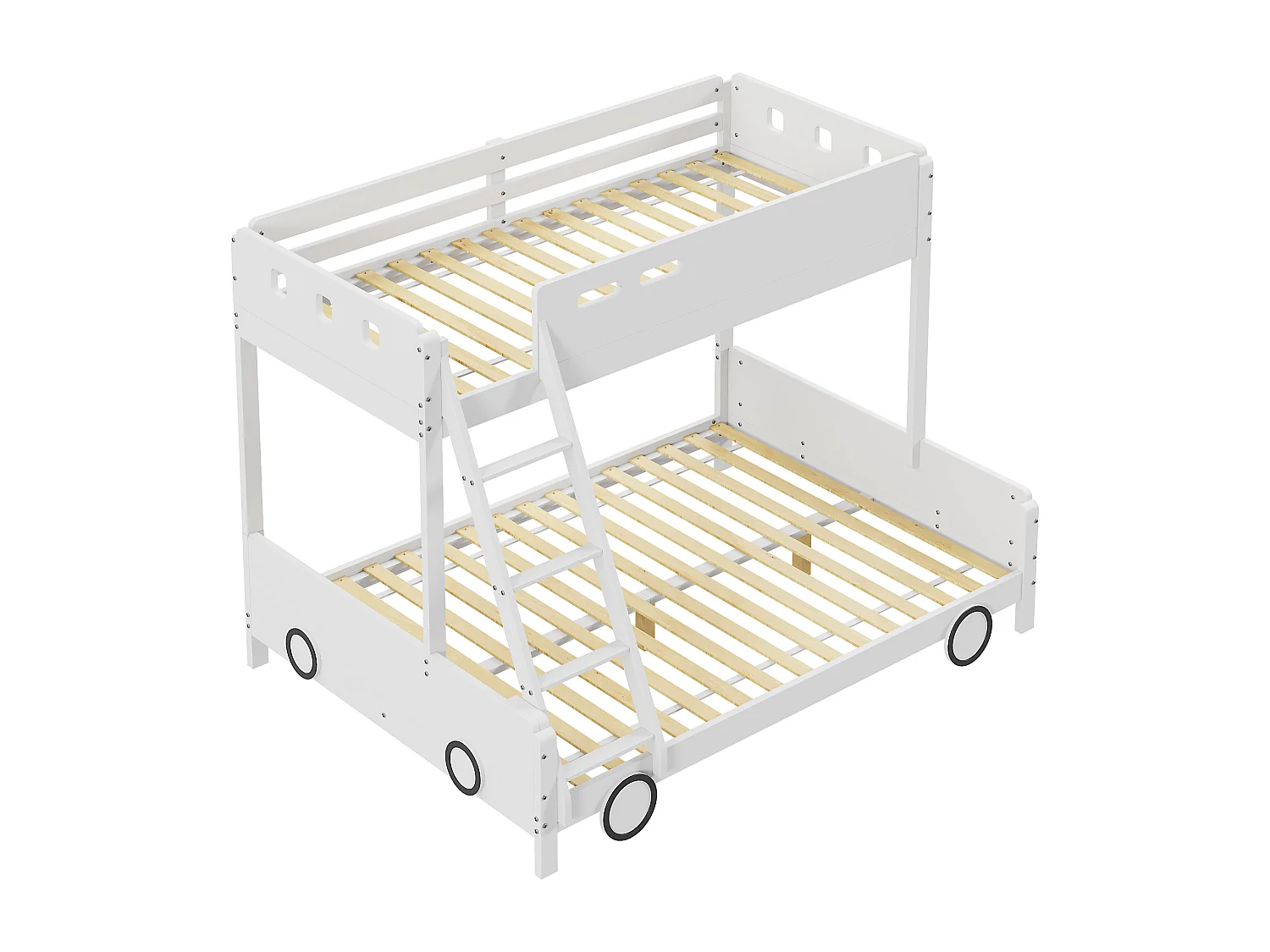 Lits superposés 90 x 200 cm + 140 x 200 cm avec échelle - bois massif - blanc