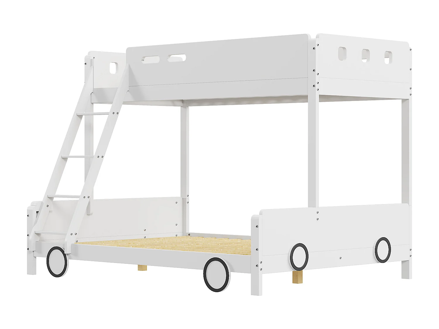 Lits superposés 90 x 200 cm + 140 x 200 cm avec échelle - bois massif - blanc